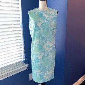 Vintage 1960s Blue & Green Watercolor Shift Dress